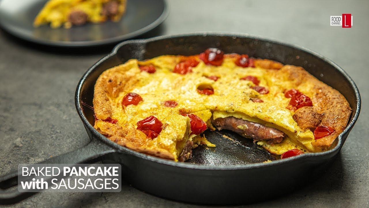 Baked Pancake with Sausages and Cherry Tomatoes | Food Channel L